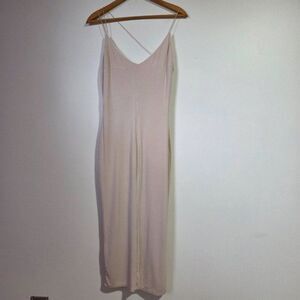 EUC BLANC CREAM V NECK RIBBED BODYCON MAXI DRESS SIZE LARGE